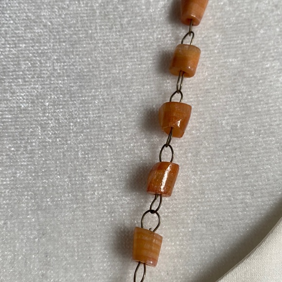 Handcrafted Azeztulite Stone Bead Necklace with Etched Pendant Centerpiece - Picture 3 of 5